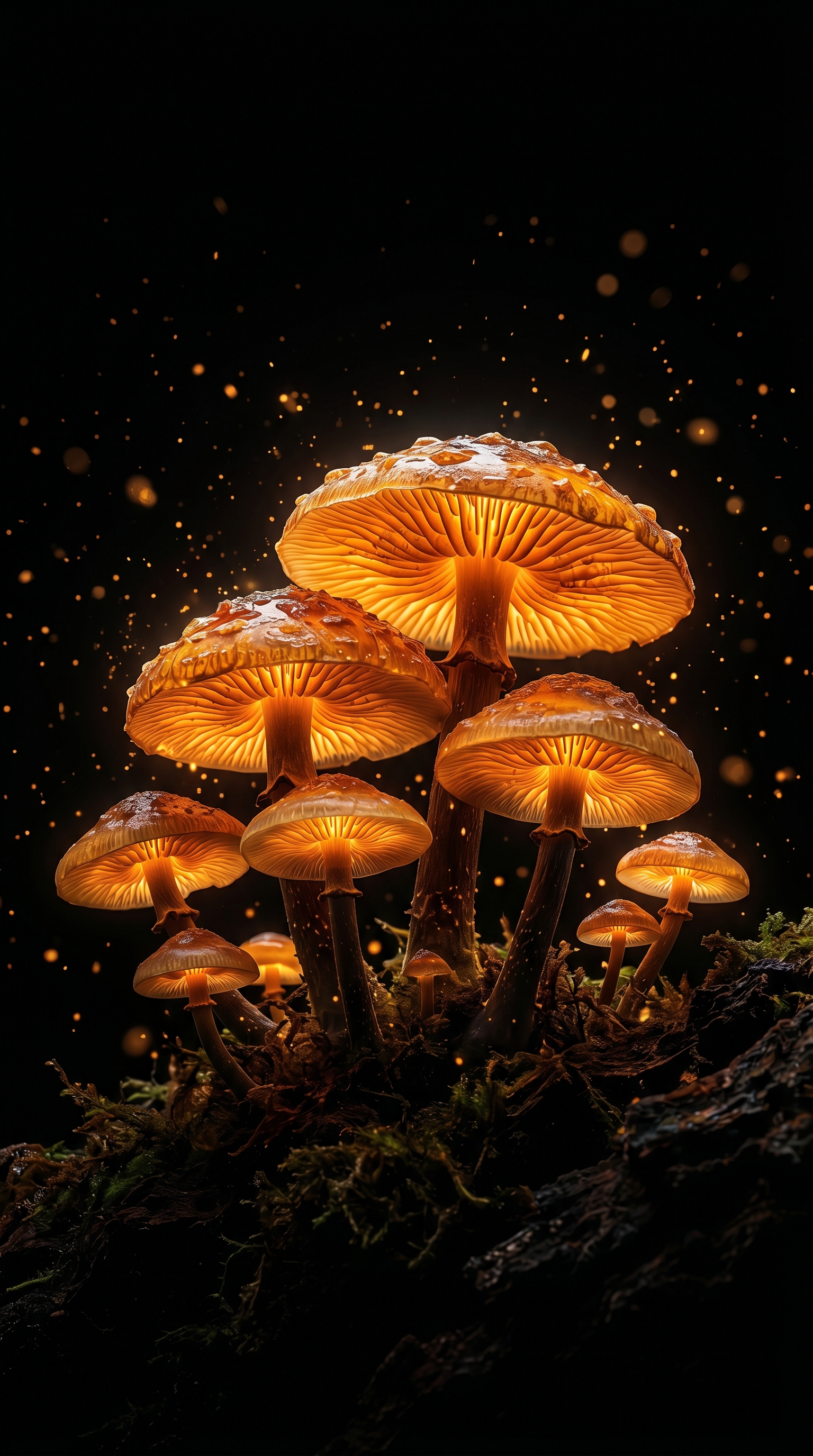 Mushrooms Glowing In Black Void
